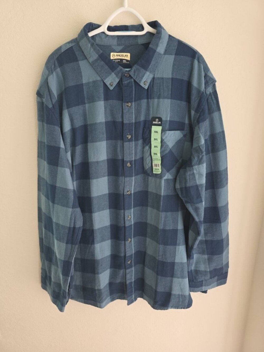 Magellan Outdoors Plaid Flannel Shirt 3XL Blue Cotton Button Down